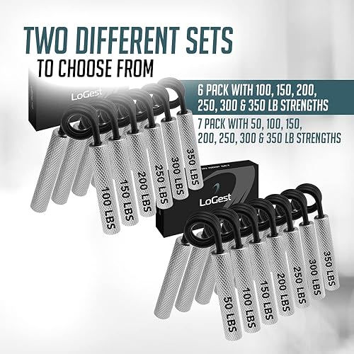 Miniatura 5 de Logest Metal Hand Grip Set, 100LB-350LB 6 Pack 50LB-350LB 7 Pack No Slip Heavy-Duty Grip Strengthener with Gift Box, Great Wrist & Forearm Hand