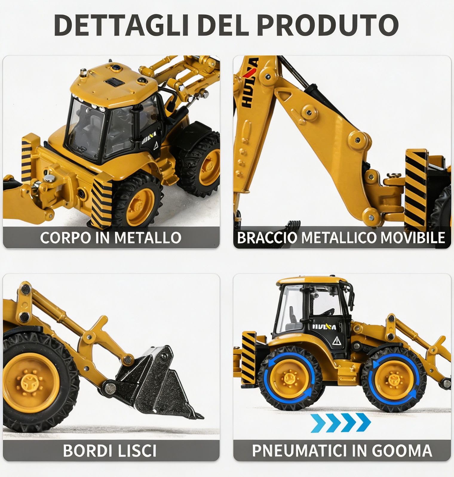 Escavatore Ruspa Giocattolo, 1/50 Modelli di Giocattoli 2 in 1 Camion a Frizione Modellini con Bulldozer Spiaggia Macchinine per Bambini Anni, Regalo di Compleanno Giocattoli- Yellow