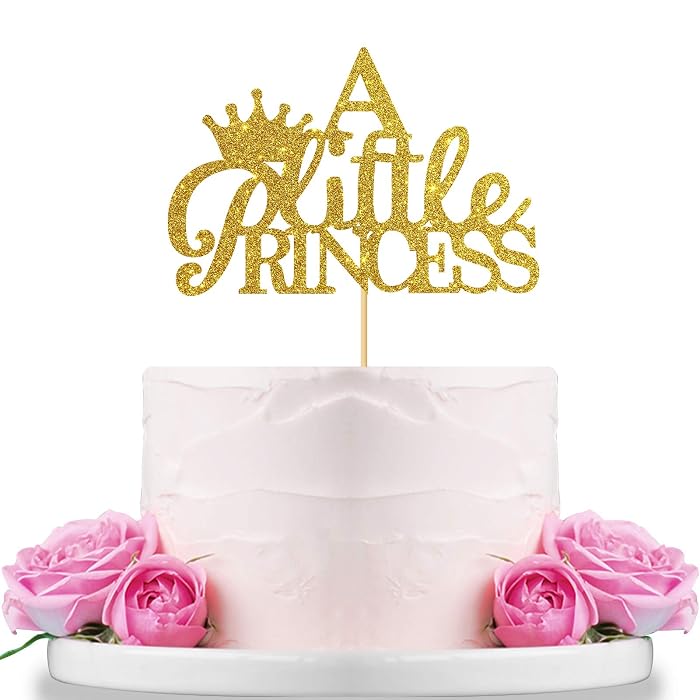Buy A Little Princess with Crown Cake Topper Gold Glitter Baby Birthday ...