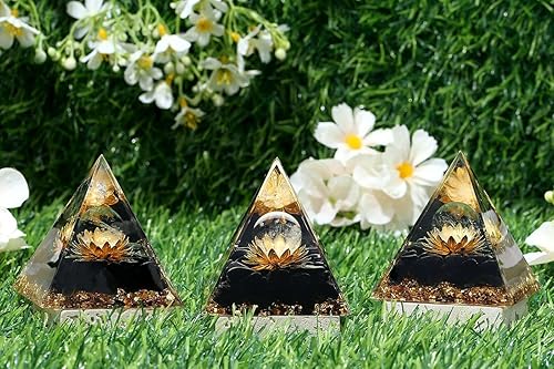 Miniatura 3 de LAIDANLA Pirámide de orgón de obsidiana, cristales curativos, pirámide de orgonita, flor de la vida, energía positiva, pirámide de piedras preciosas
