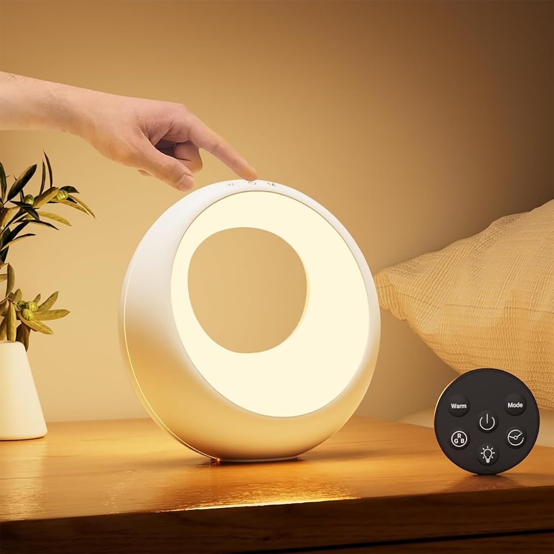 Bonsery Nachttischlampe Touch Dimmbar Rund mit Fernbedienung, Led Tischlampe Kabellos mit RGB Farbwechsel, Baby Nachtlicht Kinder mit Timer & Memory für deko Schlafzimmer Wohnzimmer Geschenk
