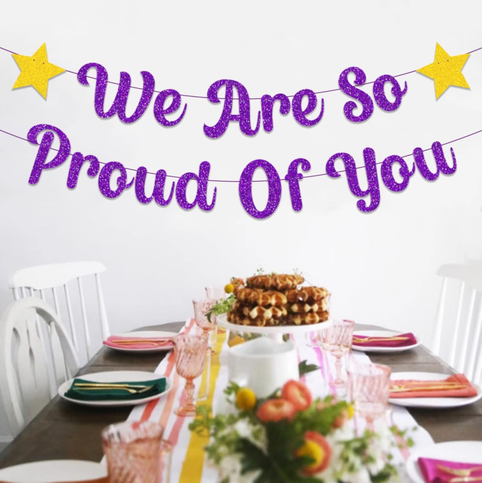 bng-bng We Are So Proud Of You Bunting Banner Glittery Graduation Congratulations Decoration Hanging Garland for Graduation Retirement Grad Party Decor Supplies Purple - Image 3