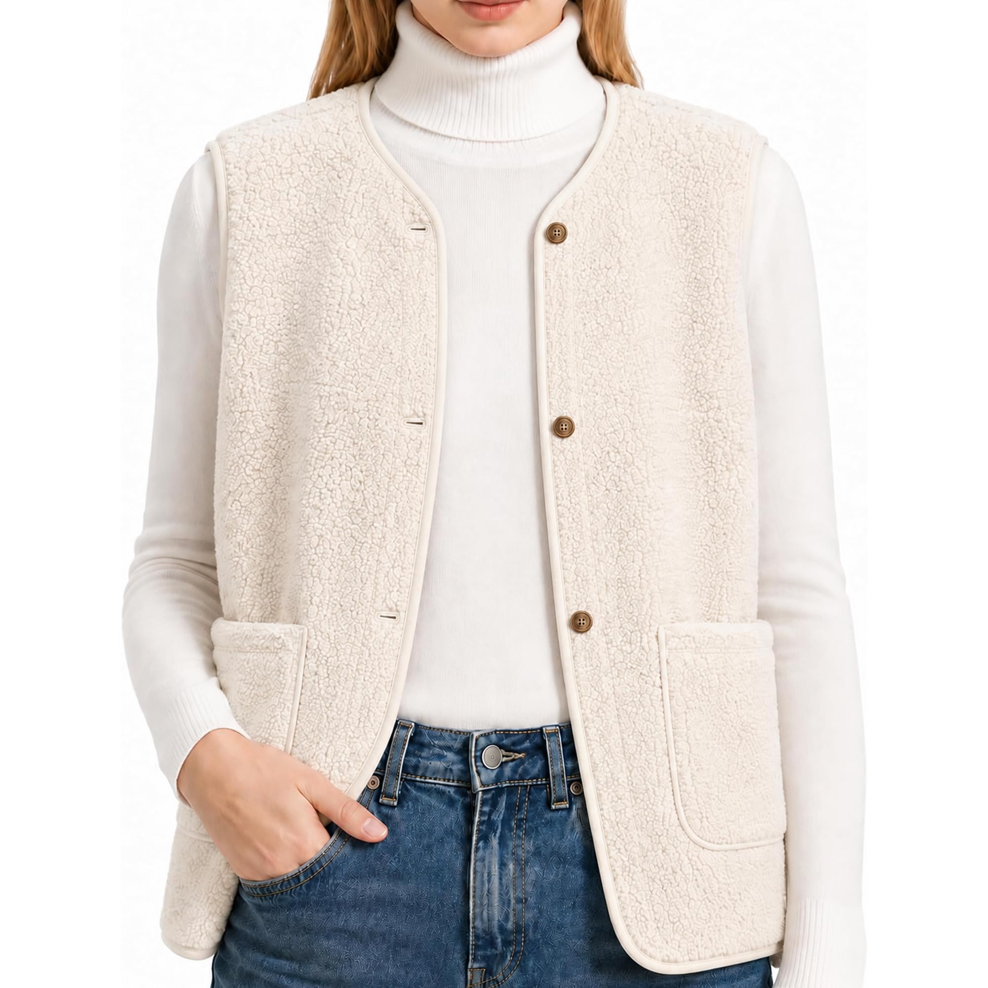 ZeiLaBang Kakadi Teddy Fleece Weste Damen,Ärmellos Fellweste Damen | Fleecejacke Armellos,V-Ausschnitt Teddyfleece Herbst Winter Warm,Plüschweste Damen,Ubergangsjacke Herbst für Mädchen