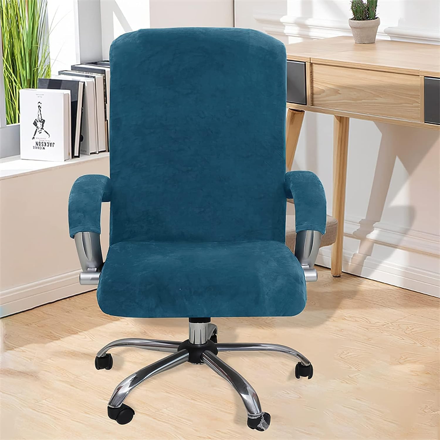 Chair covers with arms Chair Covers Computer Office Chair Cover,Stretch Velvet Plush Armchair Slipcovers with Armrest,Removable Stretchable Universal Desk Chair Covers Rotating Chair,NOT Chair-Khaki||