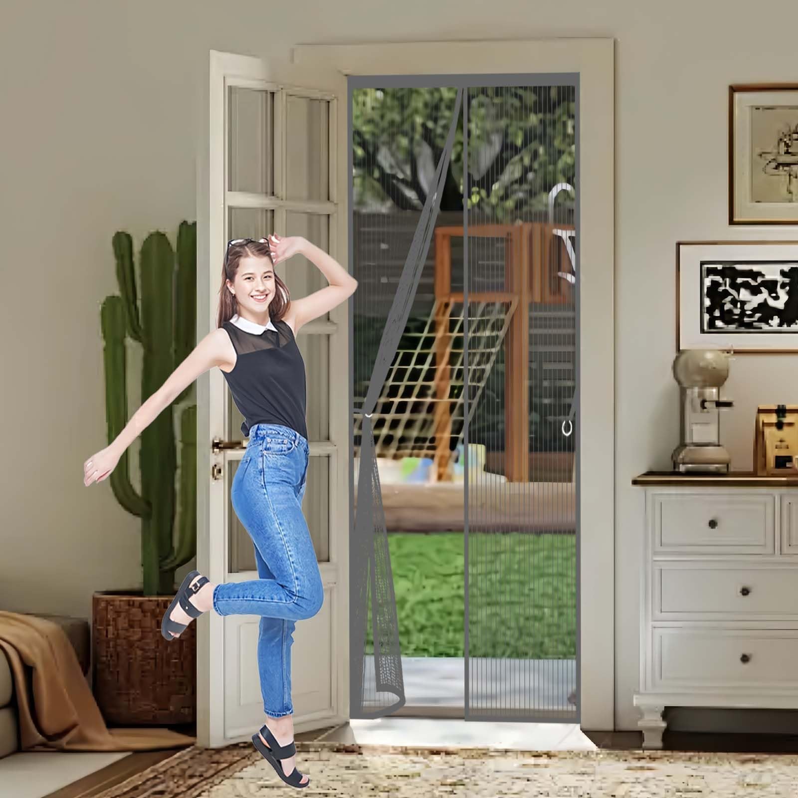 Feijdon Grey Magnetic Fly Screen Door 100X210cm(Widthxhigh) Durable, Keeps Bugs Out, Kid And Pet Friendly Fly Insect Screen Door Mesh Curtain Hundreds Of Sizes, Lets Fresh Air In,