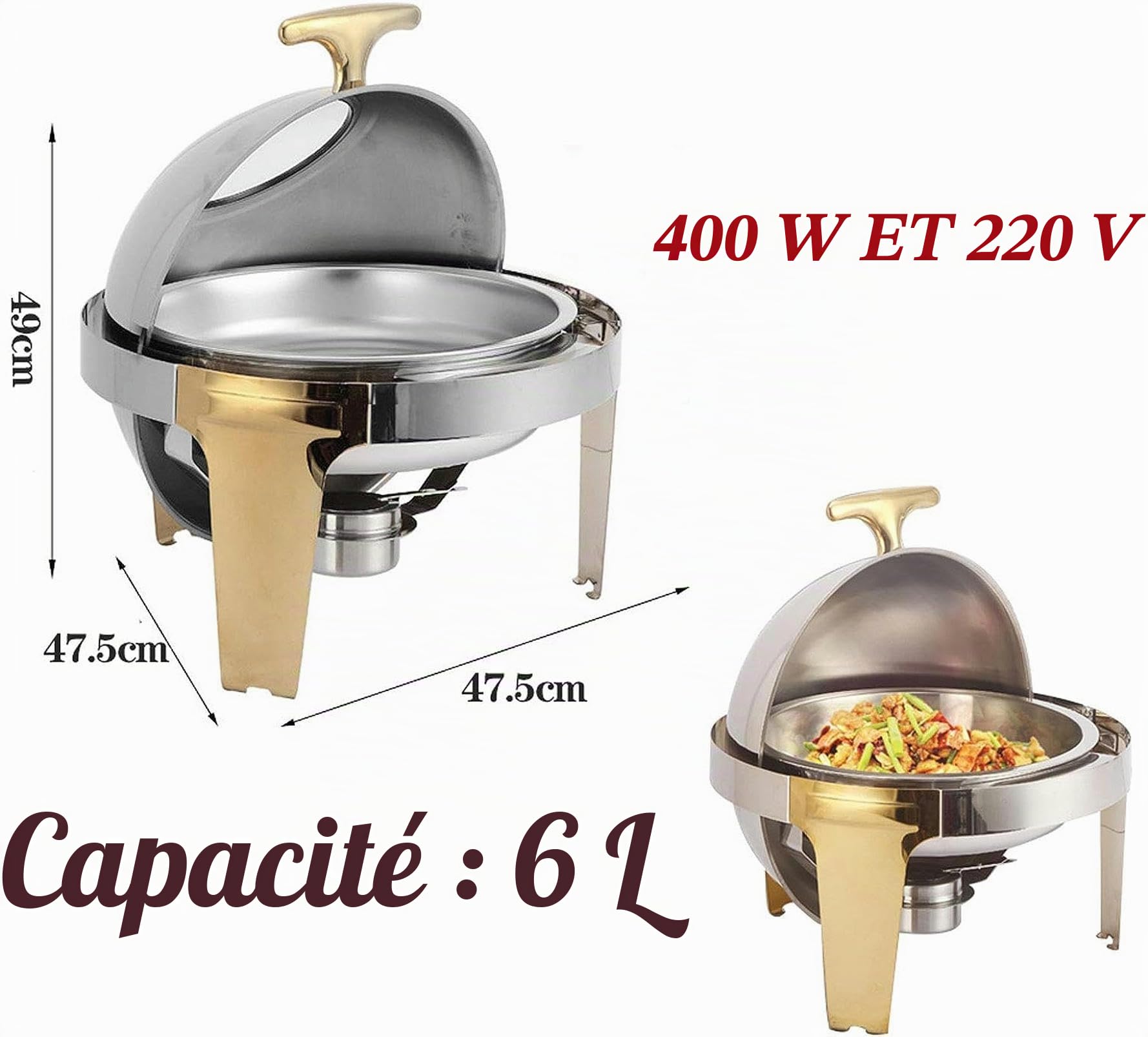 6L Buffets Chauffants, Chafing Dish Chauffe-Plat de Table Electrique pour Match de Football ou Réunion de Bureau, Idéal pour Conserve la Fraîcheur des Aliments