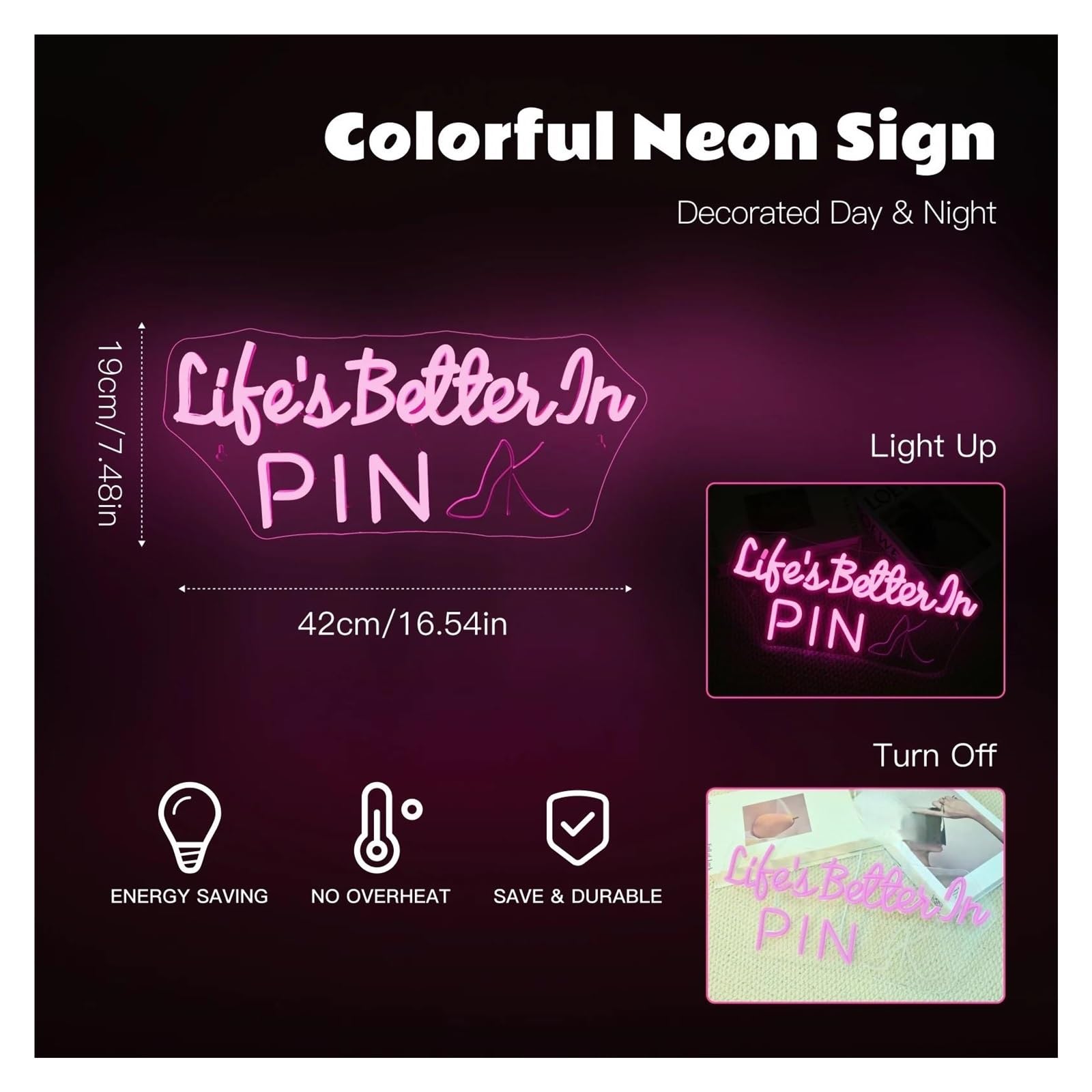 néon signe Enseigne Lumineuse Life's Better In Pink À Intensité Variable Pour Une Chambre Mariage Fête Décoration Murale 42cmx19cm