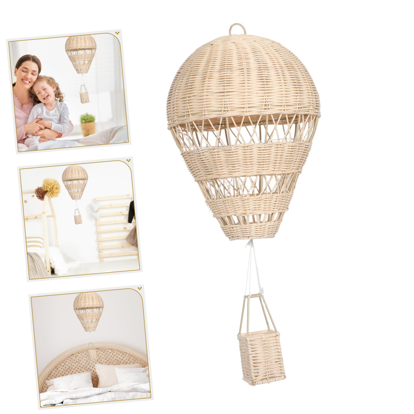ABOOFAN Geflochtener Rattan Heißluftballon Handgefertigt Mit Lichterkette Für Kinderzimmer Deko Hängend Fotorequisite
