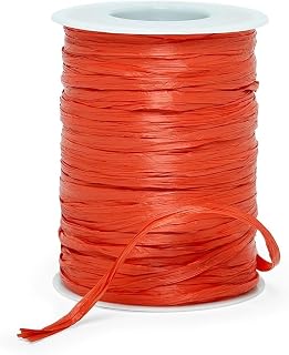 Paper Mart Orange Raffia Ribbon, Matte Finish, 1/4 Inch Wide, 100 Yard Craft Ribbon Roll