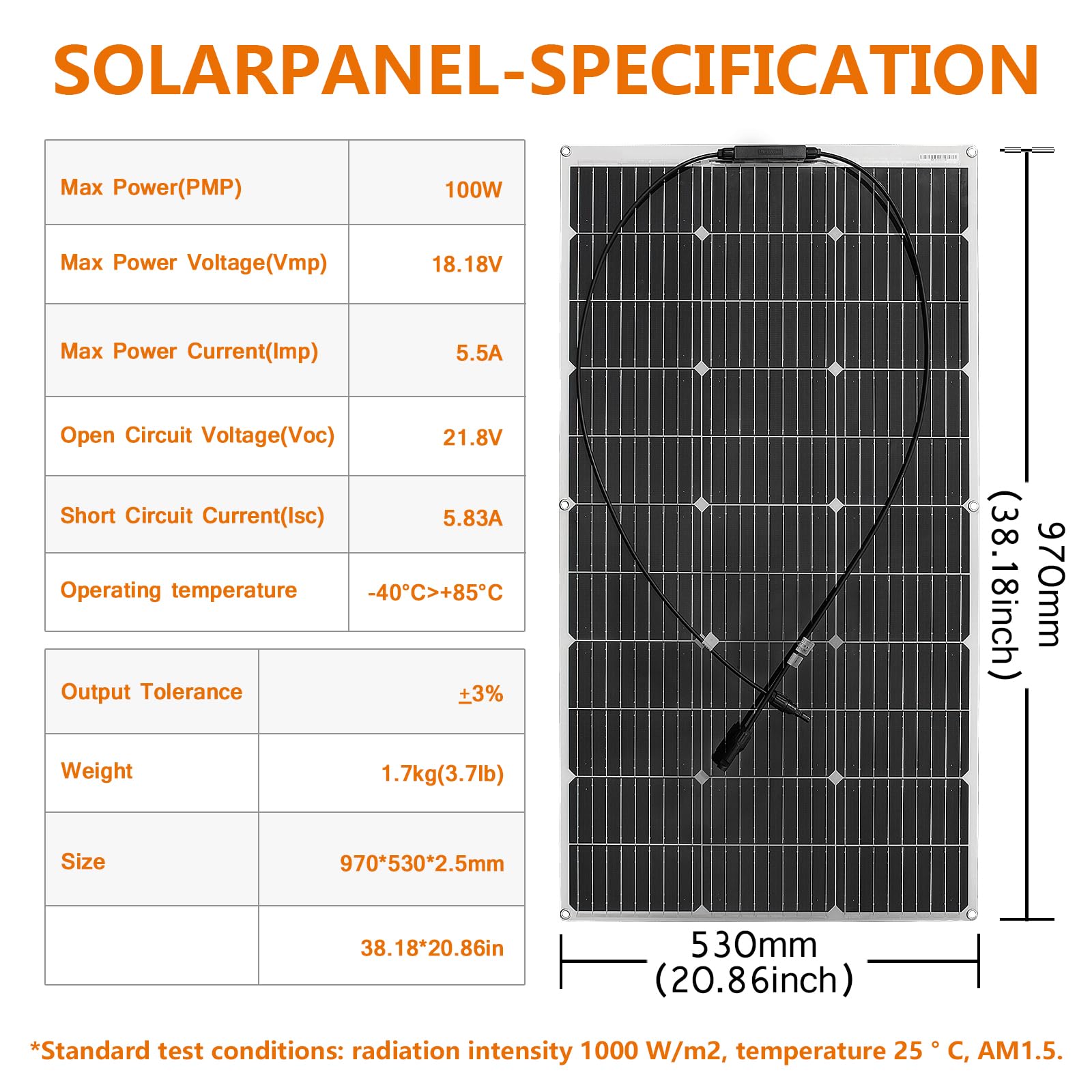 Aysolar Zonnepaneel Flexibel 100W 12V Monokristallijn Zonnepaneel 100