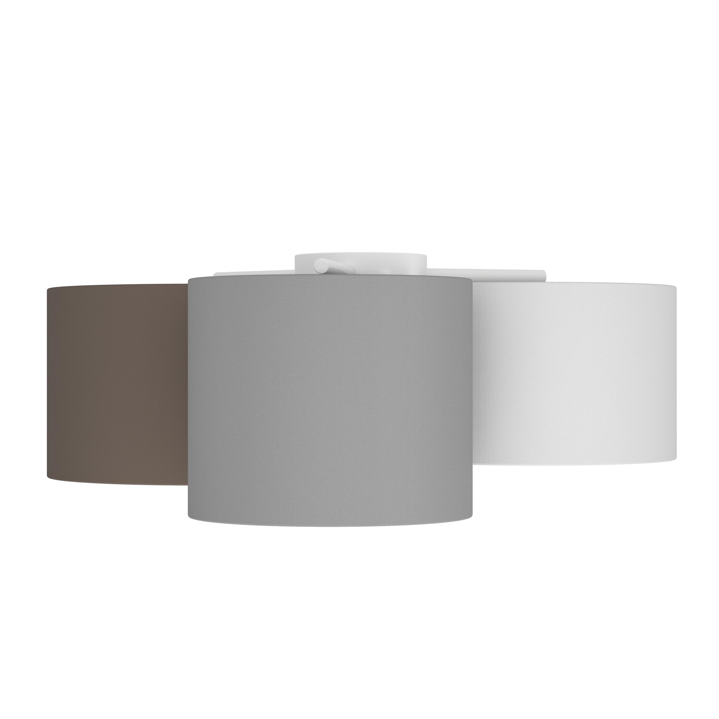 EGLO Deckenlampe Pastore, Textil Deckenleuchte mit 3 runden Lampenschirmen | Wohnzimmerlampe aus Metall und Stoff in Weiß, Braun und Grau, E27 Fassung
