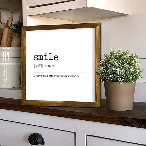 Vista 23 de Farmhouse Wall Decor Sign Smile Dictionary Definition Wood Framed Signs World Meaning Wall Art Rustic Home Decoration Smile for Kitchen Coffee Bar