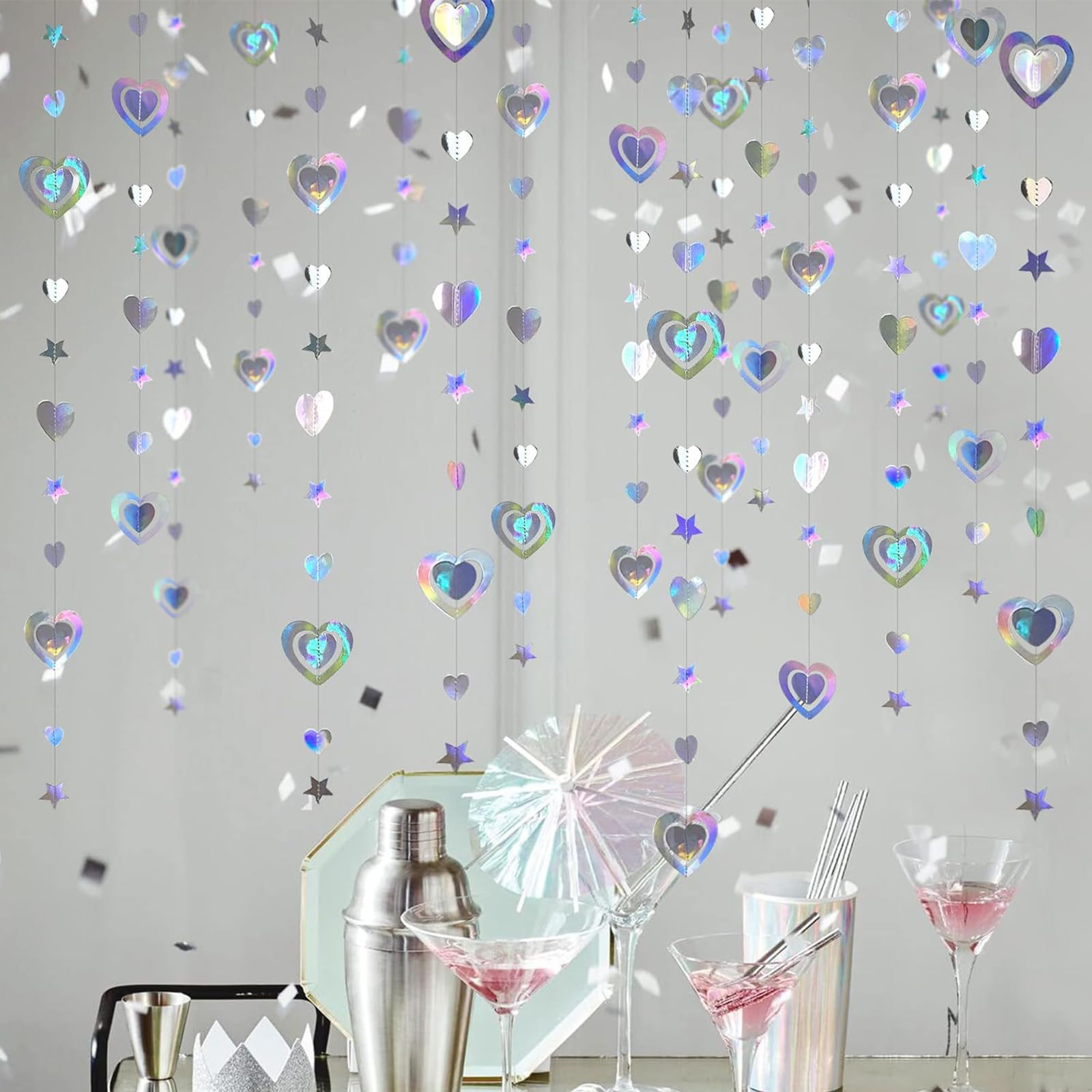 Ainmto Holographic Rainbow Hanging Paper Garland,Glitter Love Heart Paper Decoration for Party(40 Ft/4 Pack) - Image 4