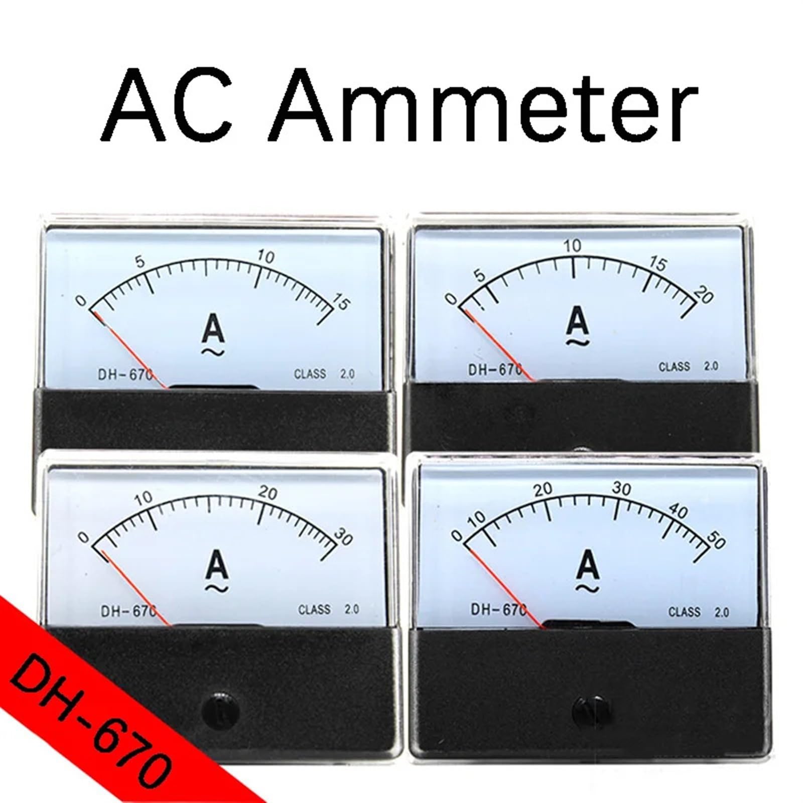 DH670 Ampere analogico Misuratore da pannello Amperometro di corrente Puntatore meccanico 1-500A AC Amperometro DH-670 1 Pz(Size:50A)