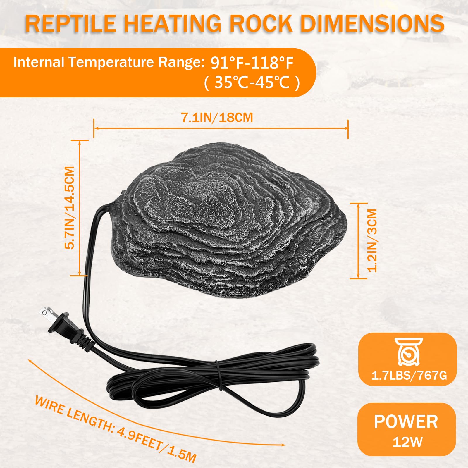 Almohadilla térmica para tanque de terrario de roca de calor para reptiles, plataforma térmica controlada por termostato para dragón barbudo, lagarto, serpiente, camaleón, tortuga, gecko