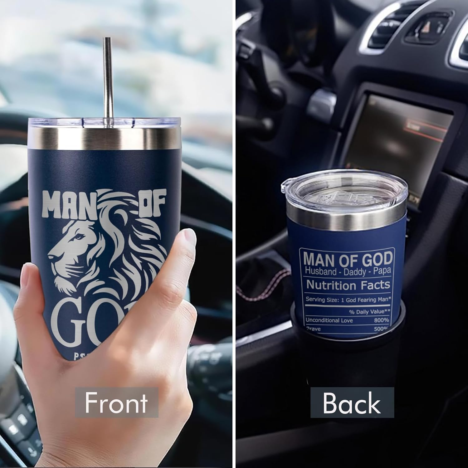 Christian Gifts for Dad, Papa, Husband - Man of God Christian Tumbler for Father or Men with Psalm 18:32 - Faith Based Birthday or Father’s Day Gift for Dad, Papa, Husband - Image 6