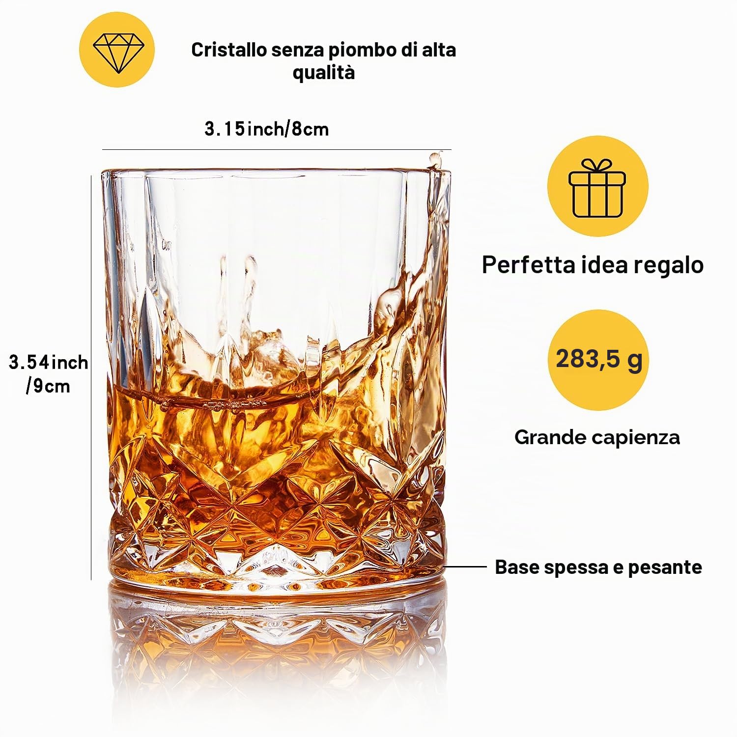 GLASKEY 4 Pezzi Bicchieri da Whisky,320 ml Bicchiere Cocktail e Whiskey Cristallo,Bicchieri da Bourbon per Cocktail Rum Vodka Scotch Gin Cognac Acqua,Idee Regalo Uomo Compleanno