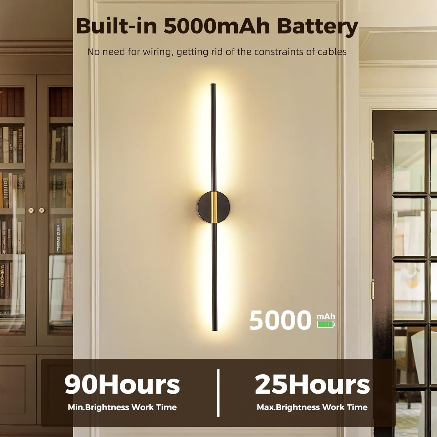 Wireless Wall Sconce Battery Operated Set of 2 - Wireless Peel and Stick Wall sconces Wall Lamps for Living Room No Drill Lights for Living Room, Bedroom,Staircase & Entryway