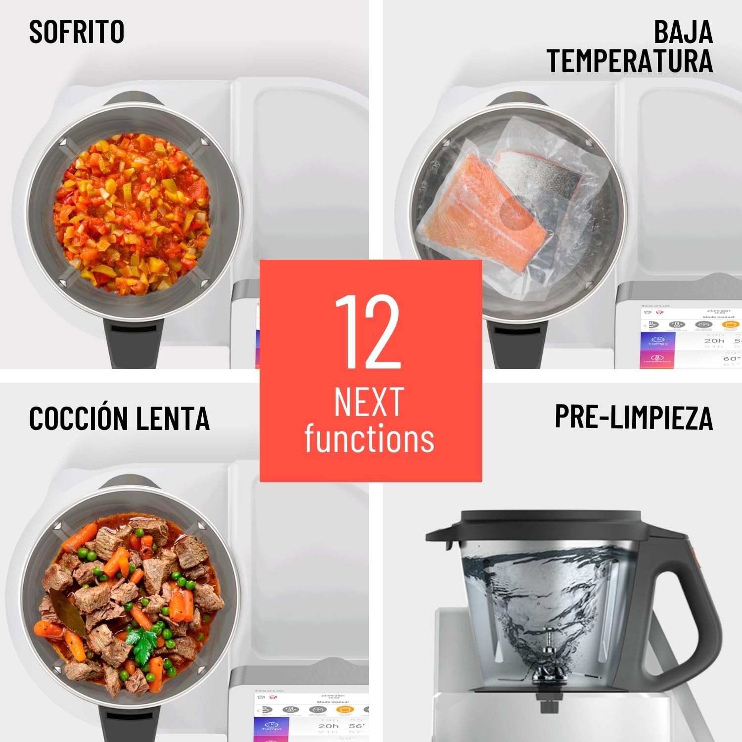 Taurus Mycook Next - Robot de Cocina con wifi, pantalla XXL, cocina por voz, inducción, cocción lenta o alta temperatura, sous-vide, 30 funciones, 2000W, jarra 3.75L, app mycook + accesorios