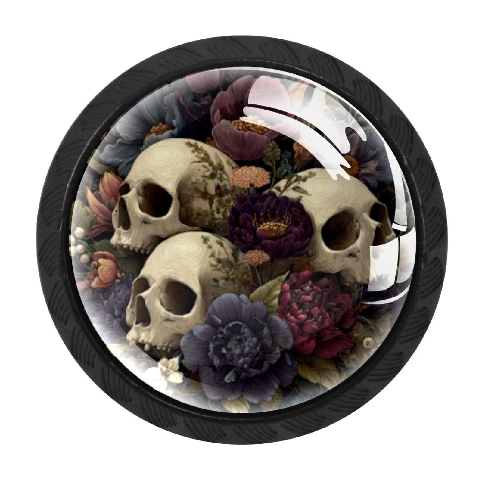 CHENZZZZ 4 Pack Black Skulls Flower (1) Cabinet Pulls Kitchen Cabinet Handles Ideal for Cabinet,Drawer,Cupboard and Wardrobe