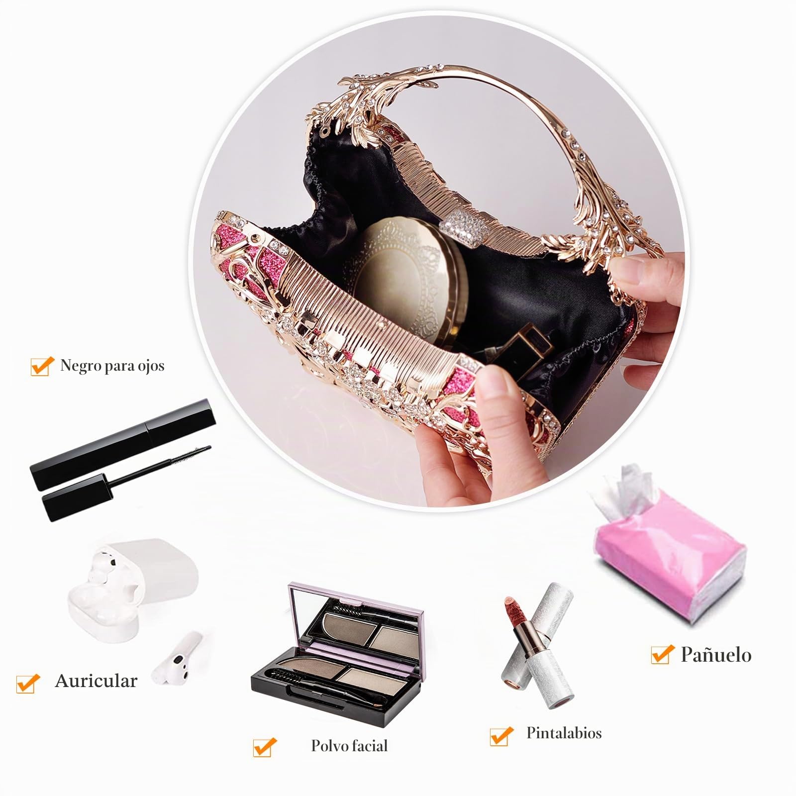 Bolsa de Noche para Mujer Diamantes de Imitación Clutch Lentejuelas Bolso de Fiesta Bolso de Boda Elegante Bolso de Hombro Bolsos Bandolera con Cadena para Boda Fiesta Banquete Rosa