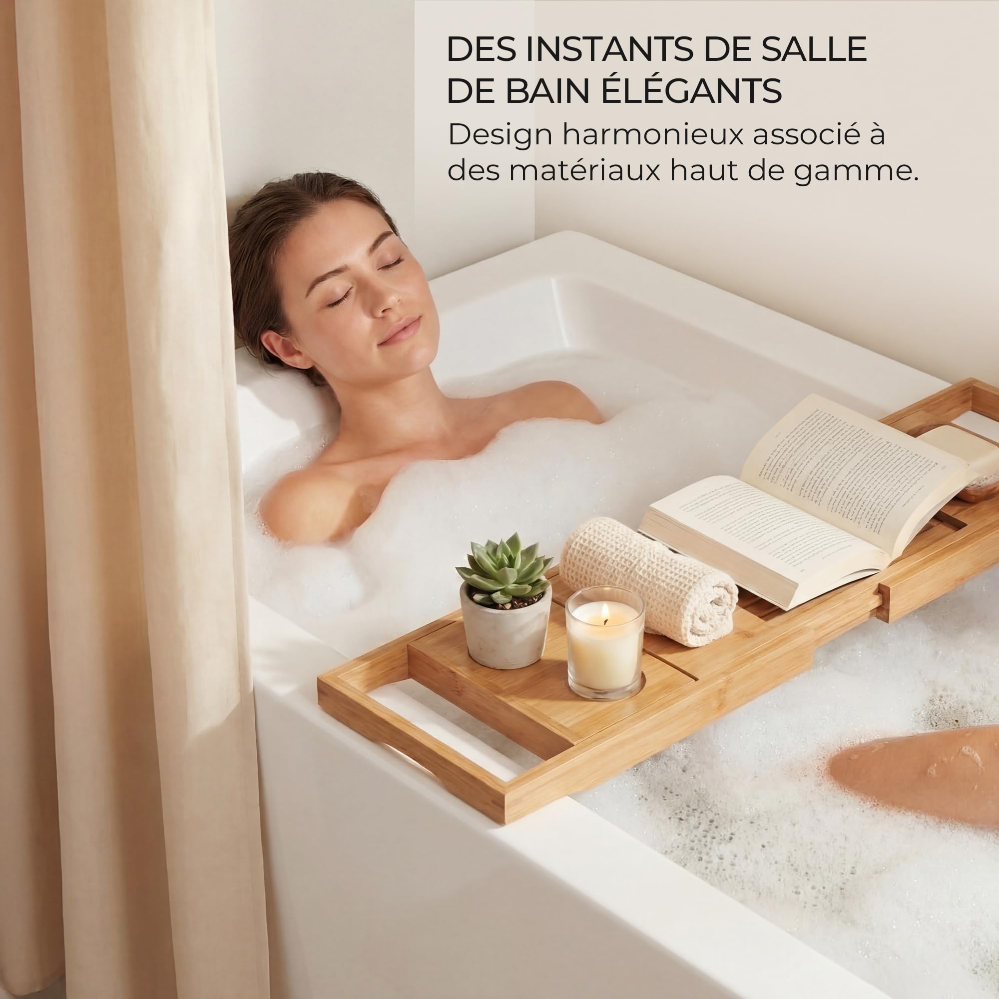 Rideau de Douche Lin Texturé 180x200 Beige – 230 GSM Imperméable | Usage polyvalent : baignoire, douche italienne, camping, balcon, hôtel, salle de sport