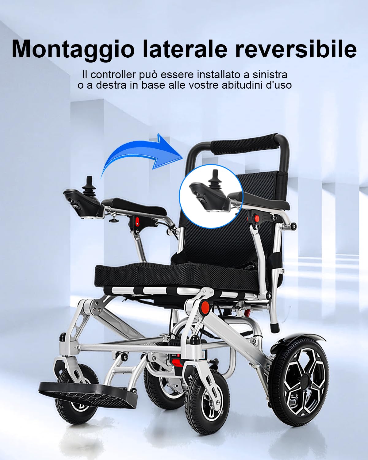 D10 Sedia a Rotelle Elettrica Pieghevole per Adulti, Potente Motore 500W, Batteria al Litio Rimovibile 12Ah, Autonomia 20KM, Telaio in Lega di Alluminio Rinforzata, Portata 150KG, Aereo approvato