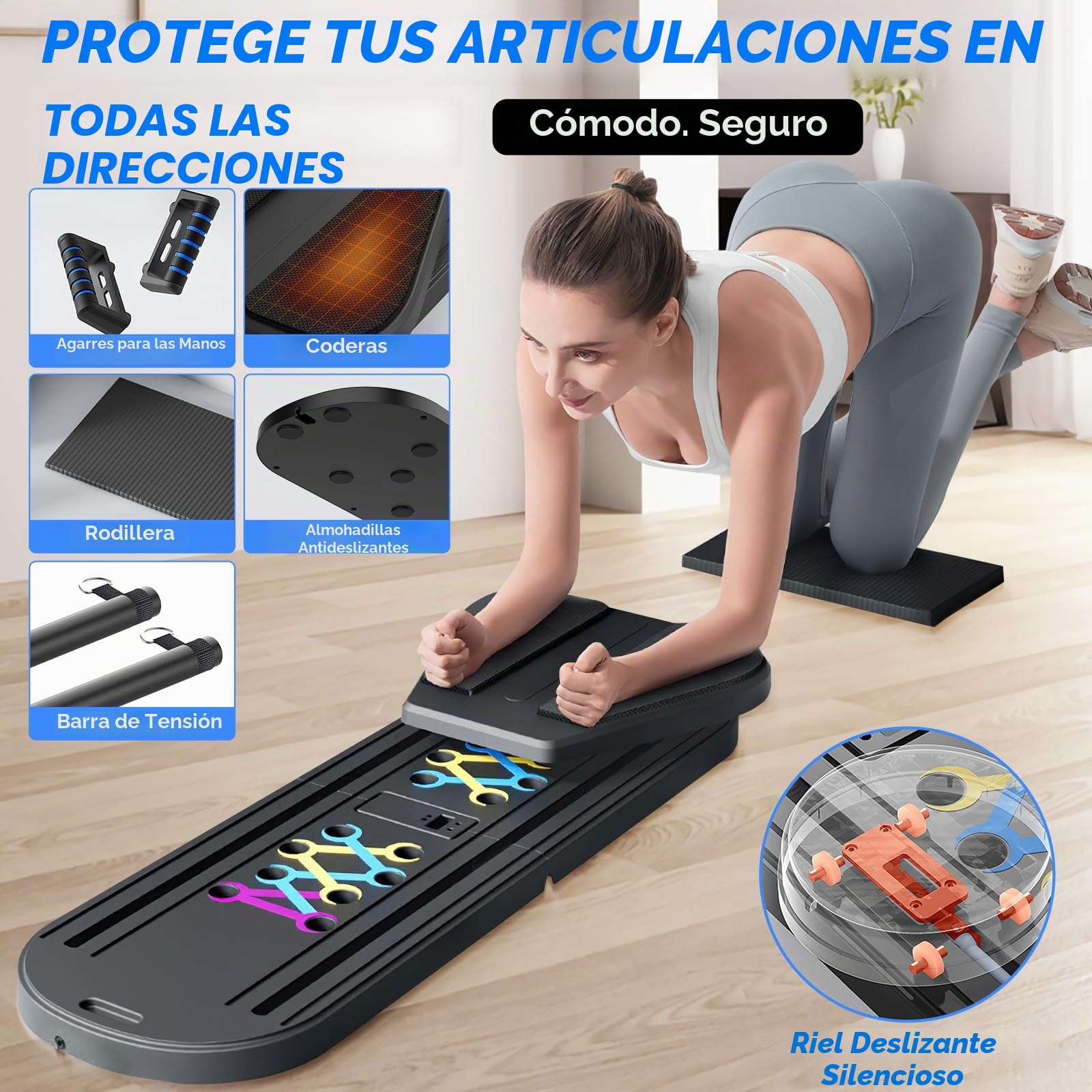 Mini Reformador de Pilates 6 en 1 con Contador Inteligente, Pilates Board con Bandas de Resistencia, Rodillo de Rebote Automático, Tabla Abdominal Plegable