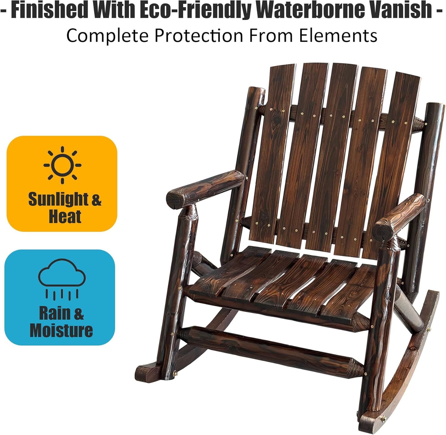 Rustic Log Wooden Rocking Chair, Handcrafted Solid Fir Wood Outdoor Rocker for Porch, Patio, Heavy-Duty 700 LBS, Weather-Resistant Finish, Natural Charm (Deep Brown)