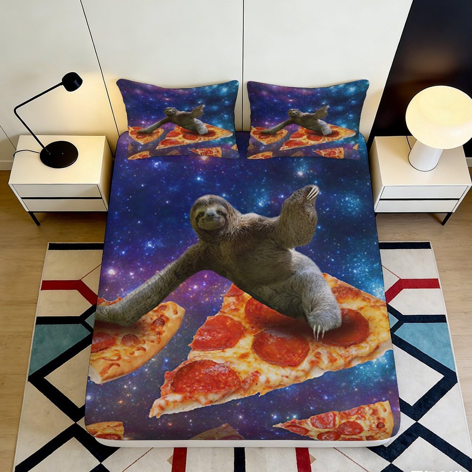 3D Printed Galaxy Starry Sky Fitted Sheet Microfiber Sloth Pizza Bed Sheet Anti-slip Washable Decor for Bedroom Dorm Guestroom 90x200x25cm