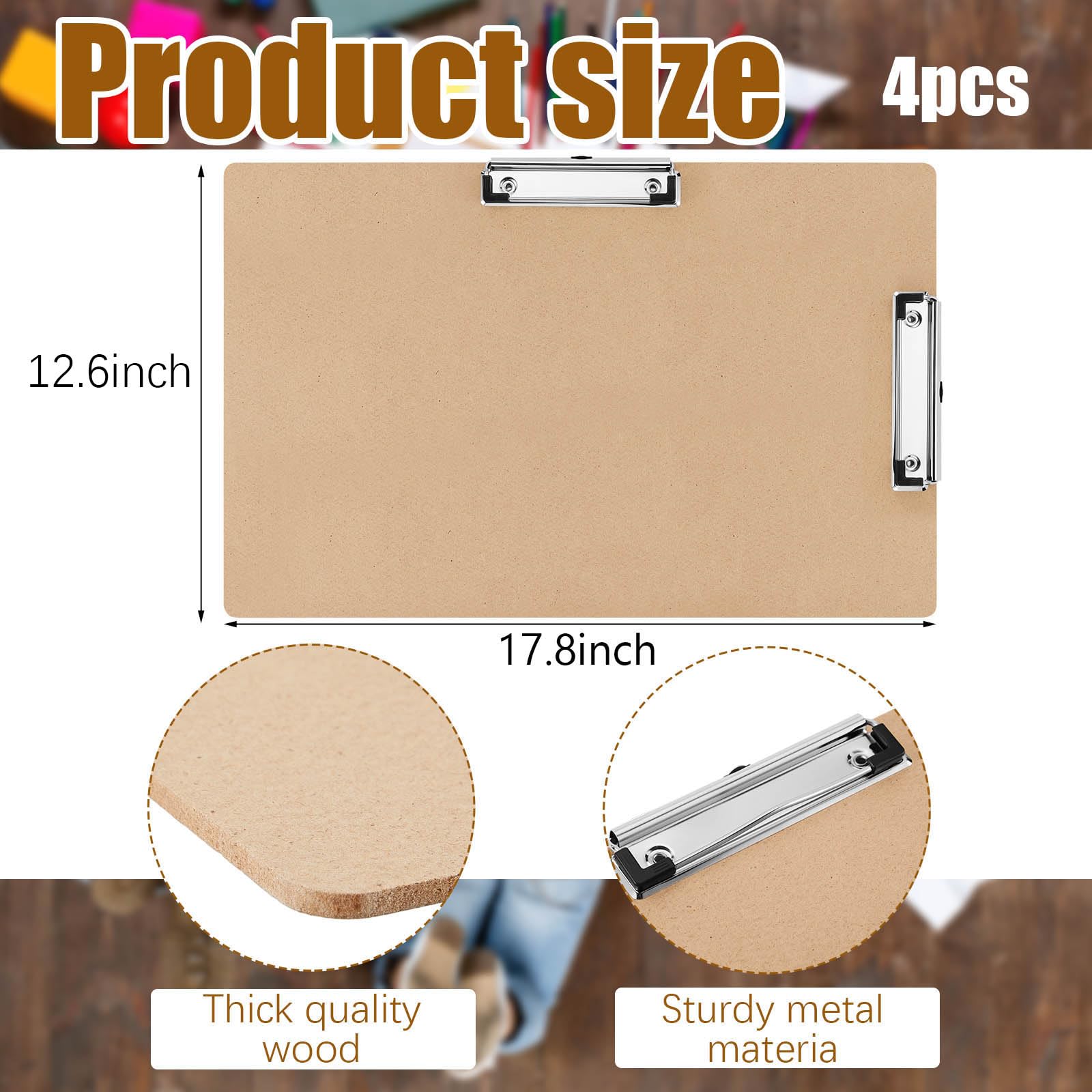 Henoyso 4 portapapeles de madera de 11 x 17 pulgadas con clip de perfil bajo, doble clip de paisaje, tablero de dibujo horizontal, grande, para escritorio, papel, bocetos, suministros de arte