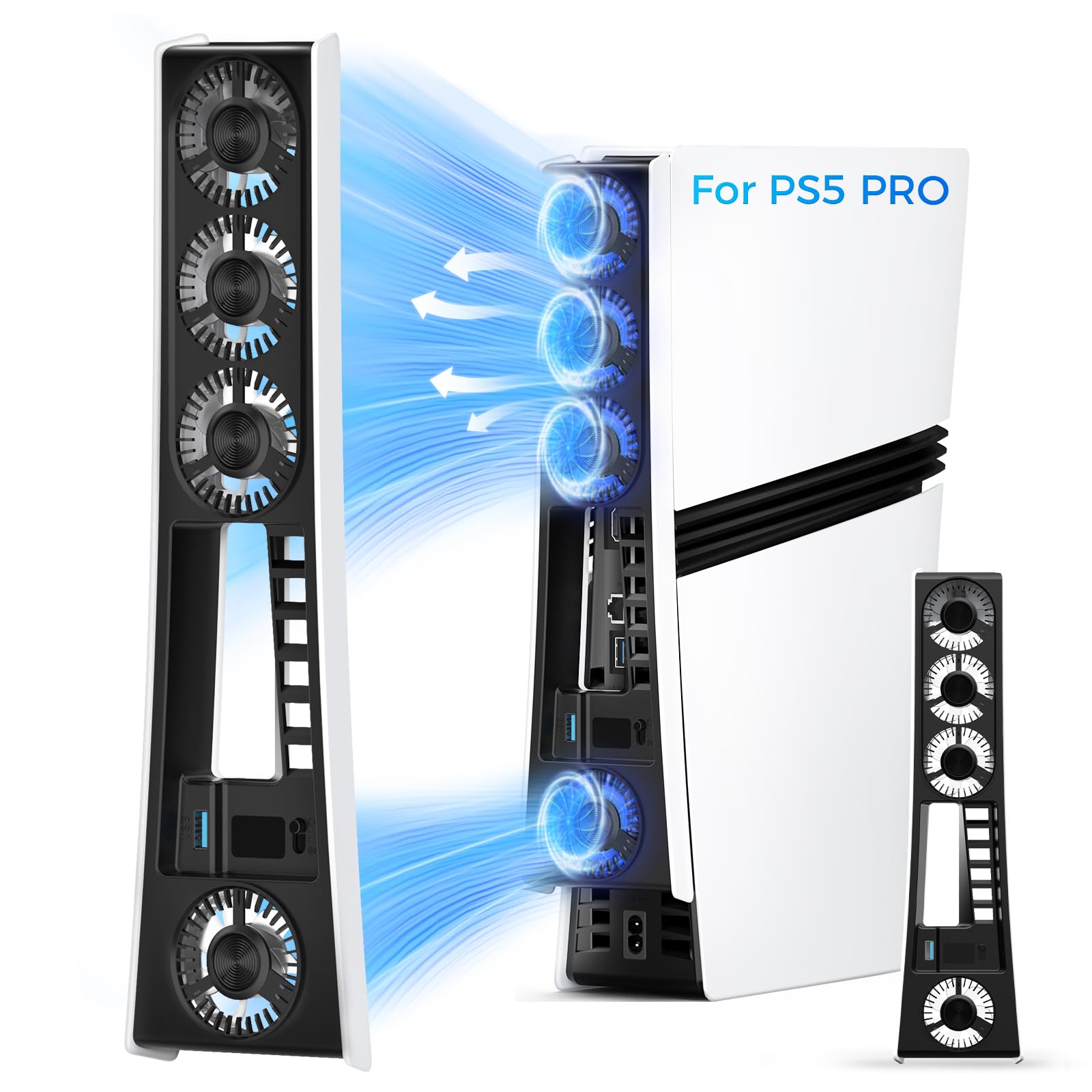 4 Cooling Fan for PS5 Pro Accessories, Upgraded Quiet Cooler Fans with Adjustable Speed, LED & Controller USB Port, Efficient Temperature-Controlled for PlayStation5 Pro Only, Not for PS5/PS5 Slim
