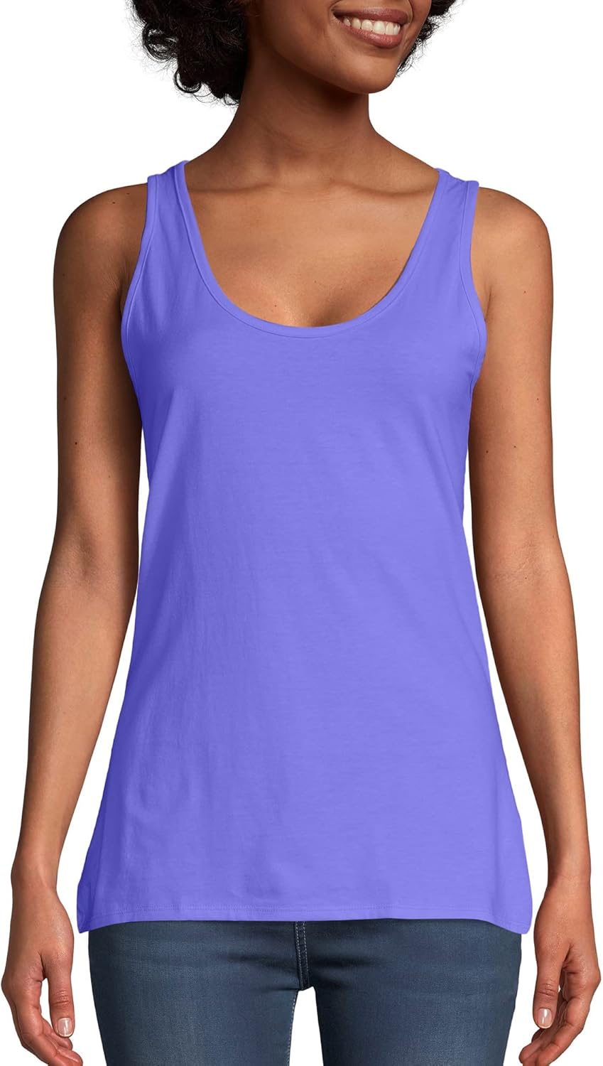 Hanes Women's Scoopneck Cotton Jersey Tank, Classic Cotton Tank Top, Lightweight Cotton Tank for Women Large Petal Purple