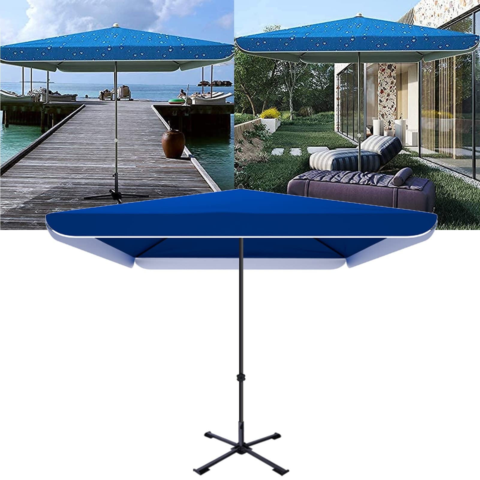 Prostokątny parasol ogrodowy, wodoodporny parasol na zewnątrz, ochrona UPF 50+, stalowa rama, torba do przenoszenia, na patio/plażę/basen, niebieski (Size : 2x2m/6.6x6.6ft)