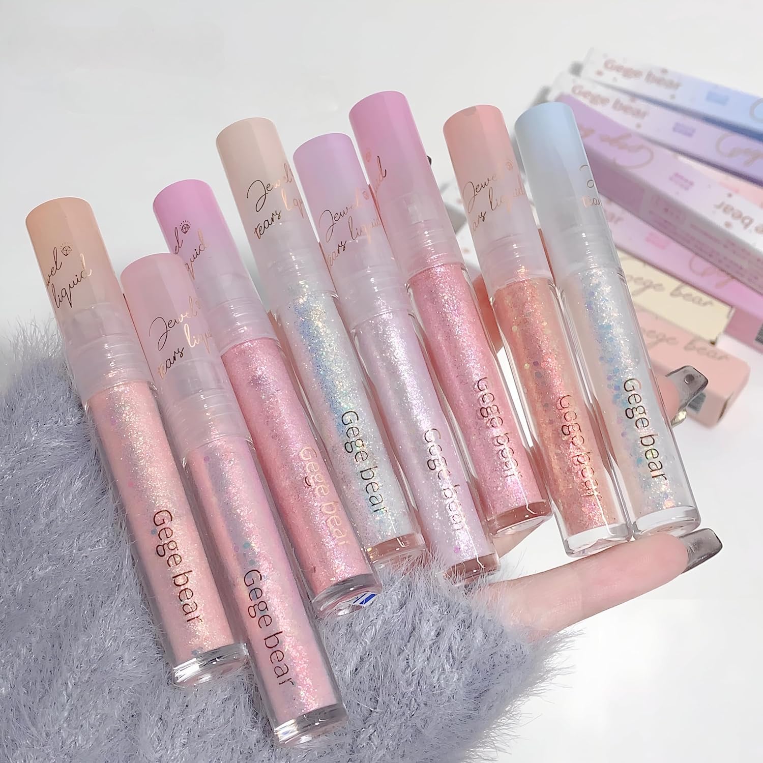 Gege Bear Gem Tears Collection | Liquid Eyeshadow Shimmer | Y2K Aesthetic | Clean Formula | Long-Lasting Wear | Gen Z Cosmetics | Lightweight Application | Soft Pastel Golden Pink Silver Orange Peach Colors | Precision Applicator | Buildable Coverage | Best Glitter Eyeshadow For Eye Makeup (07# Dream Star River, 2g)-image-36