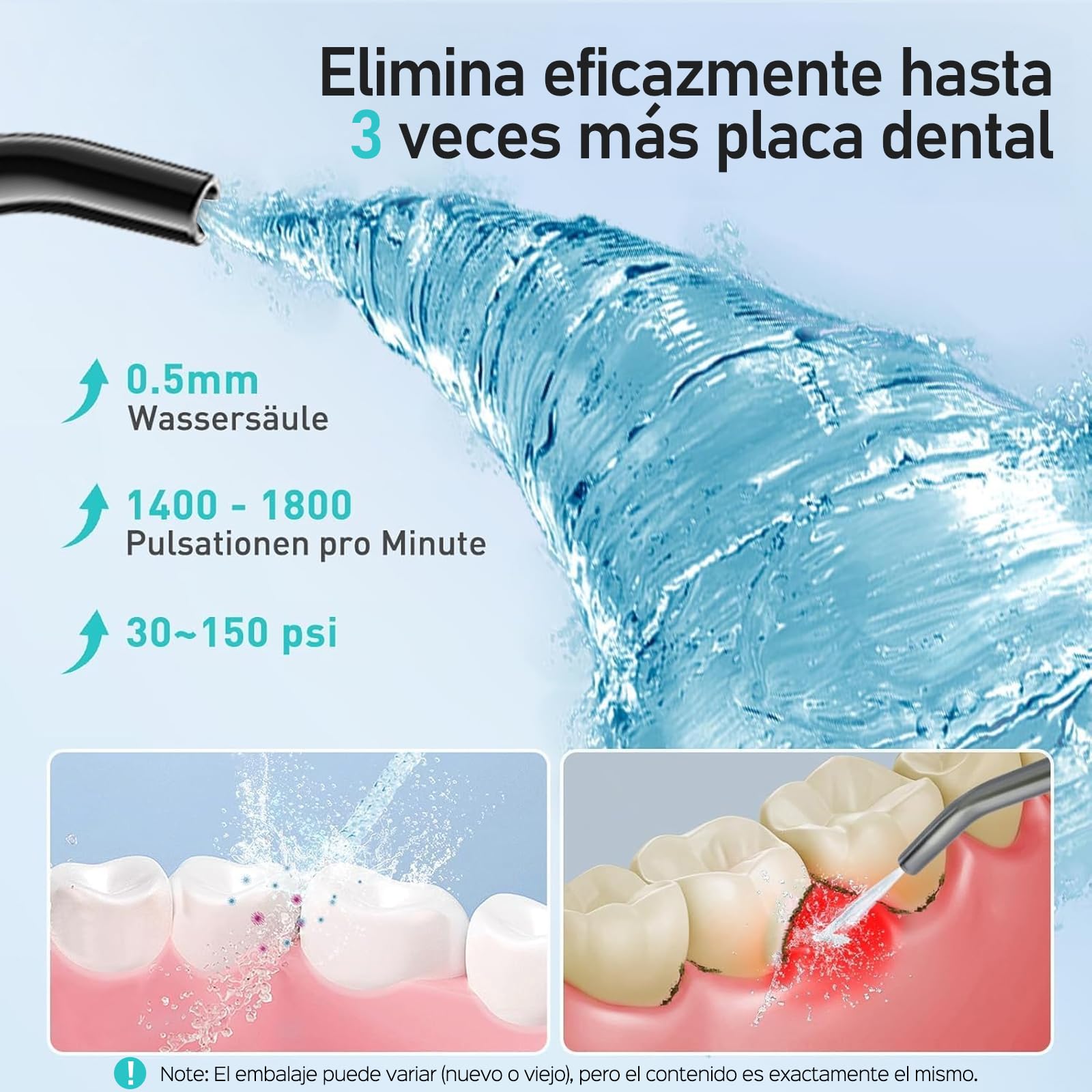 COSLUS Irrigador Bucal Portatil Irrigador Dental:4 Boquillas 4 Modos Recargable Limpiador de Riego para Limpieza Dental, 300ML IPX7 Impermeable Limpieza Dientes Para el Hogar y los Viajes Negro