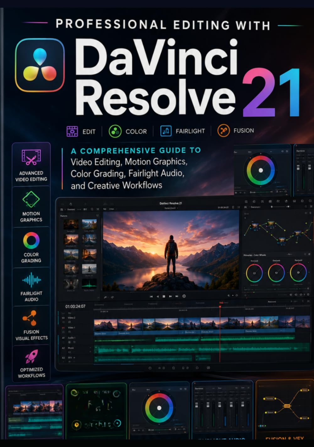 Professional Editing with DaVinci Resolve 21: A Comprehensive Guide to Video Editing, Motion Graphics, Color Grading, Fairlight Audio, and Creative Workflows