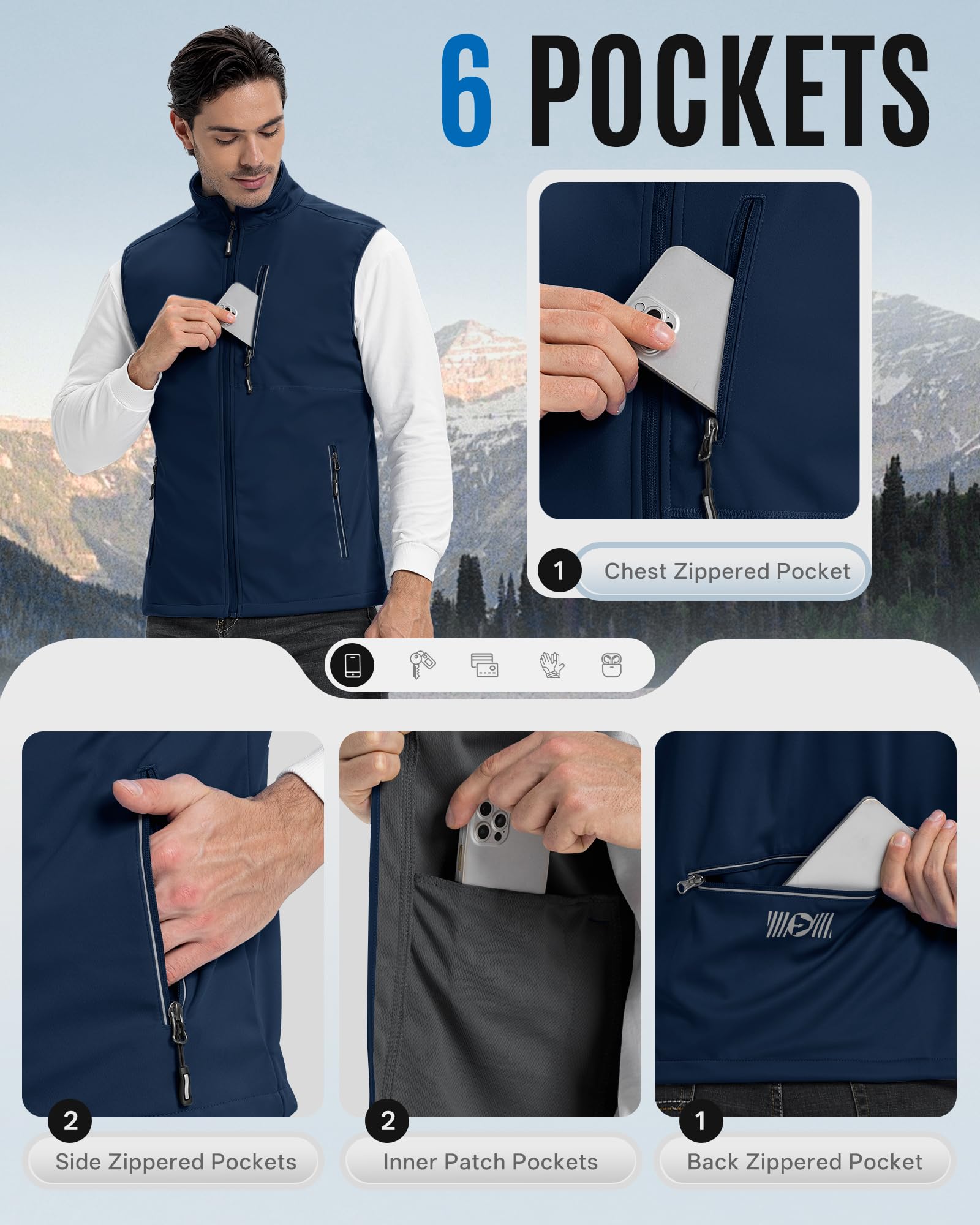 Outdoor Ventures Gilet coupe-vent Softshell léger sans manches pour homme, pour la course à pied, le golf, la randonnée, les voyages