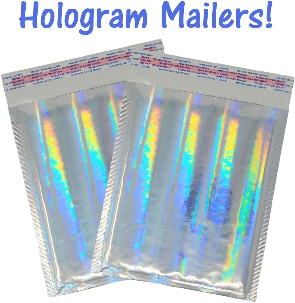 6x10 Hologram Metallic Glamour Holographic Bubble Mailers Padded Shipping Envelopes Poly Inner Lining #0 (50)