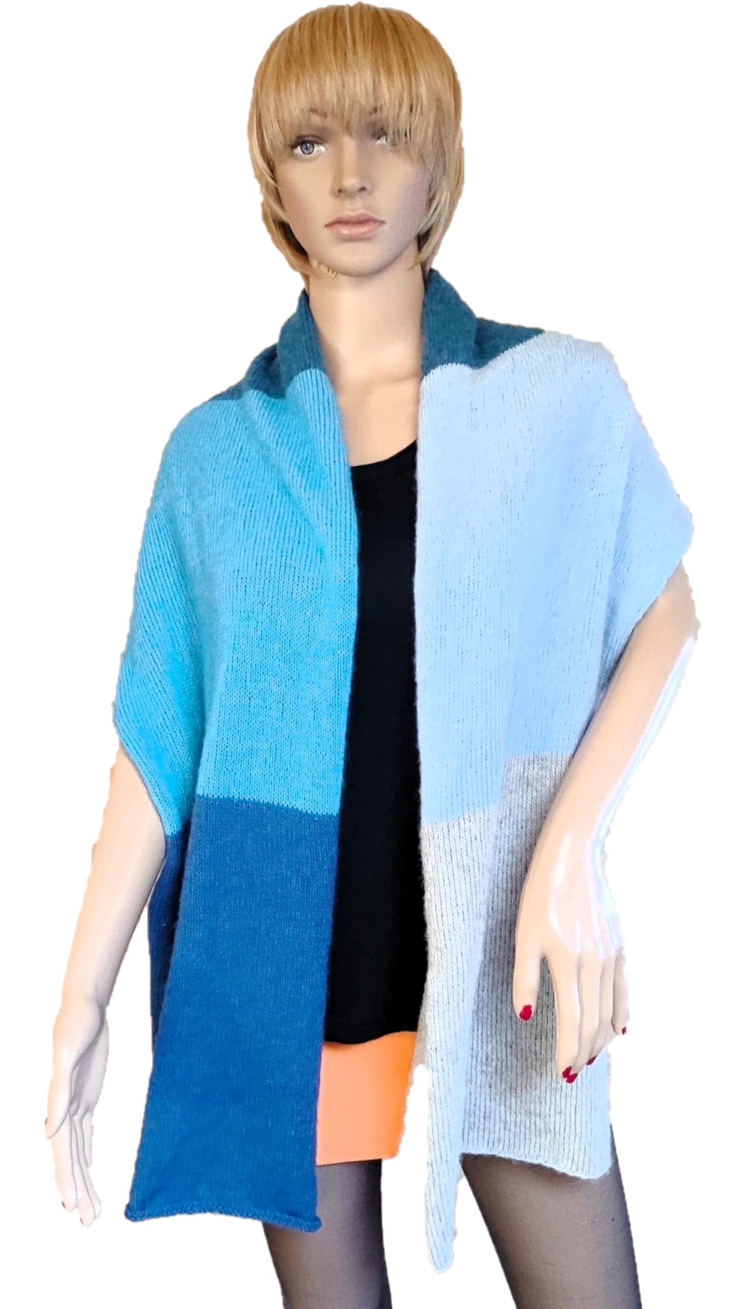 AngiesStrickZauber : Selbstgestrickter handgemachter Ecopuno Schal/Wickelschal/Länge ca. 180cm Blau-Töne