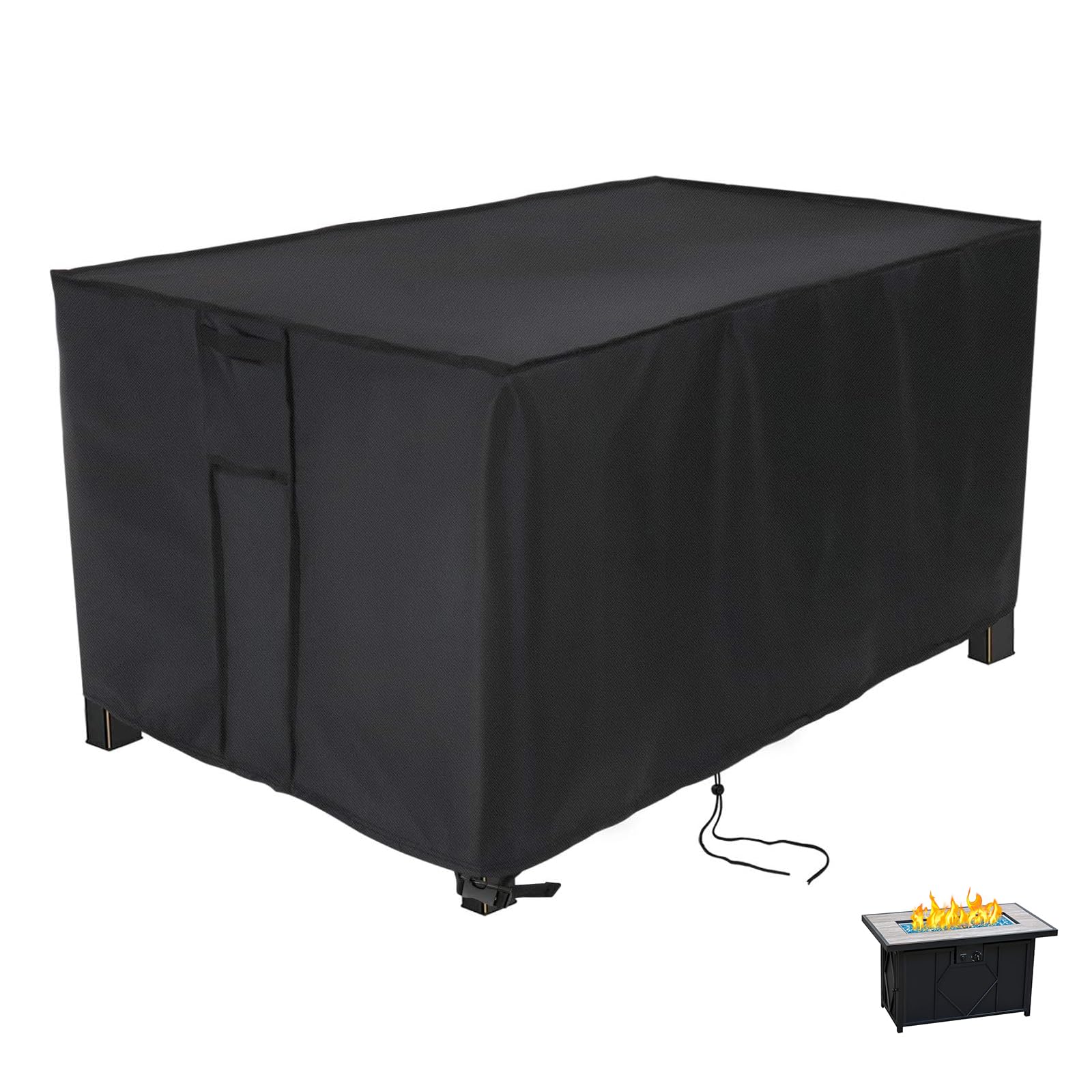 Fire Pit Cover - Onlyme Fire Table Cover Square, 420D Oxford Outdoor Propane Firepit Covers Waterproof with drawstring for Gas Firepit Column and Fire Bowl - 55x55x89cm — view 14