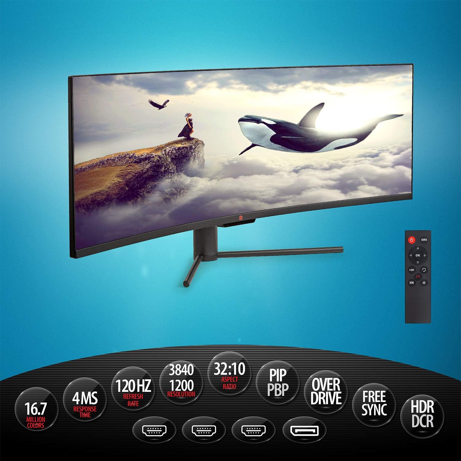 Deco Gear 43" Curved Ultrawide E-LED Gaming Monitor, 32:10 Aspect Ratio, Immersive 3840x1200 Resolution, 120Hz Refresh Rate, 3000:1 Contrast Ratio (DGVIEW430) 43-Inch 3840 x 1200 Single Monitor Black