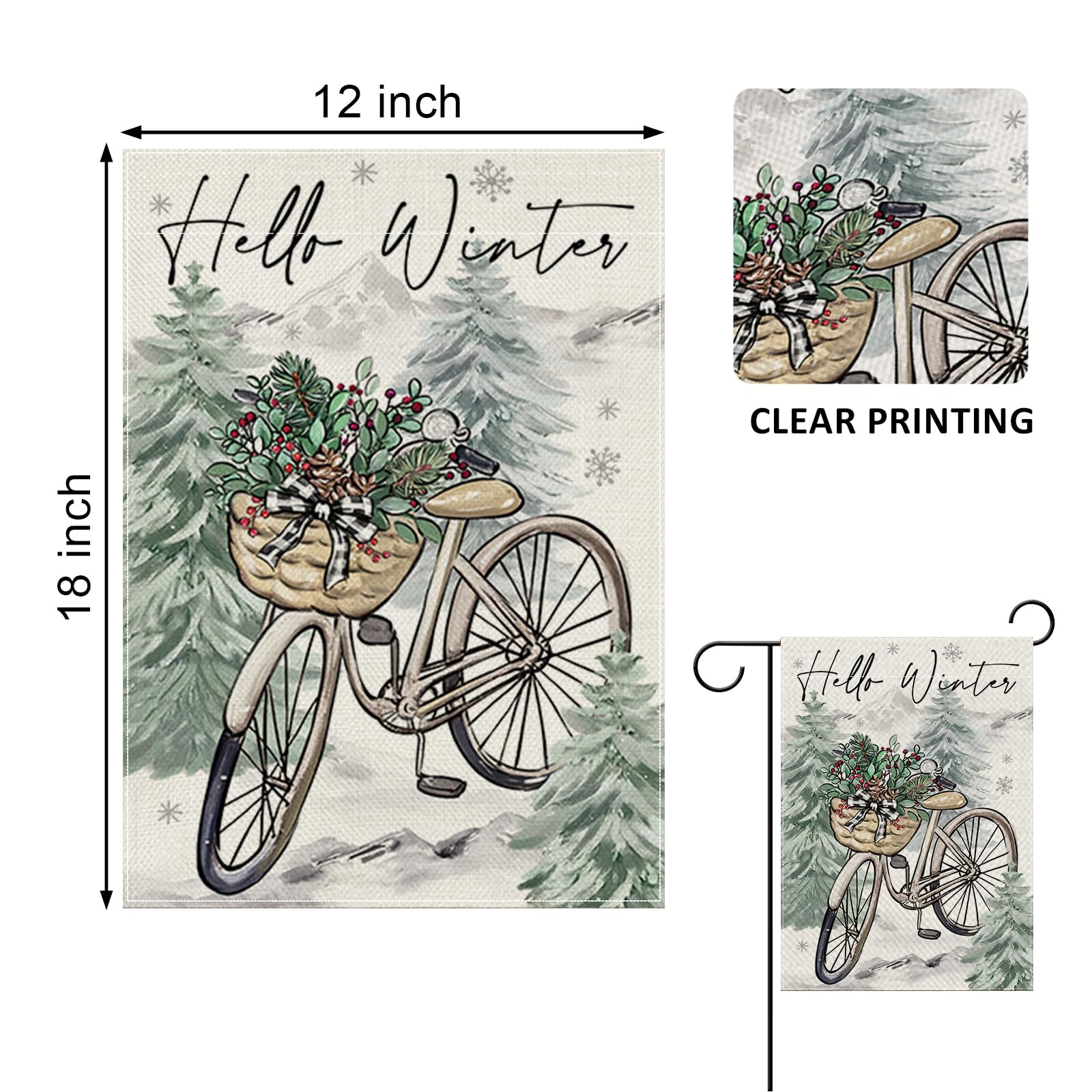 Covido Winter-Gartenflagge – Fahrrad & Tannenbaum Design, Doppelseitig Bedruckt, Wetterfest & Perfekt Für Hof-Deko