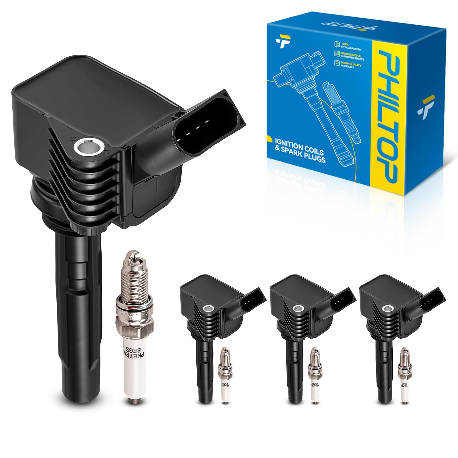 Photo 1 of PHILTOP Ignition Coil Pack and Iridium Spark Plugs Fits for Volkswagen 2013 2016-2019 Jetta 1.4T, Audi 2016-2018 A3 Sportback e-tron, Lamborghini 2019-2022 Urus, Volkswagen 2019 Golf R, 4PCS UF718