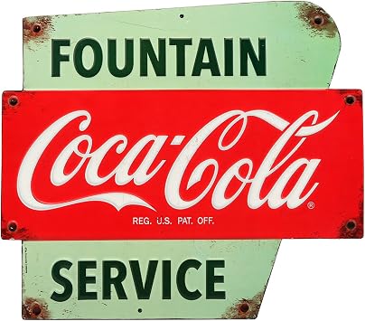 Coca-Cola Fountain Service Embossed Metal Sign - Vintage Coca-Cola Sign for Kitchen or Man Cave
