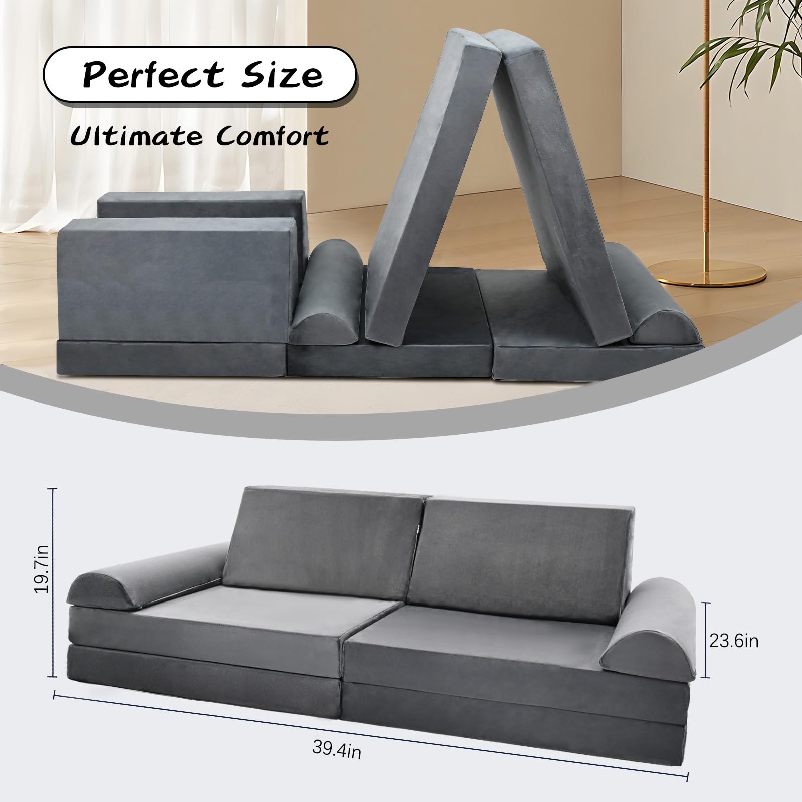 LILYPELLE Kids Couch Play Set, 8PCS Modular Kids Sofa Couch Fold Out Couch Playhouse Play Set for Toddlers, Creative Couch Kids Foam Play Couch Indoor