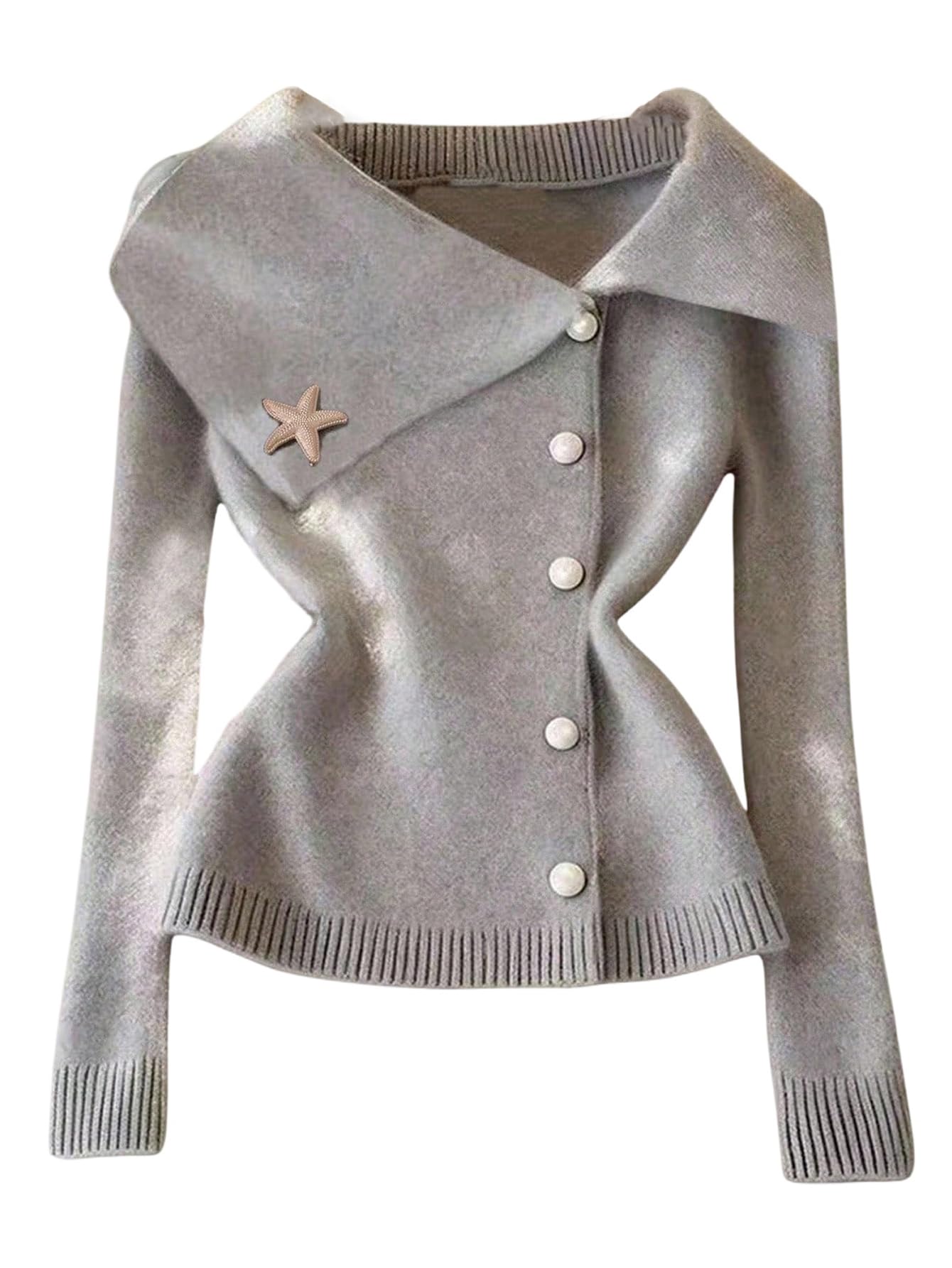 MakeMeChic Womens Long Sleeve Cardigan Sweater Winter Pearl Beaded Collared Business Button Down Sweater