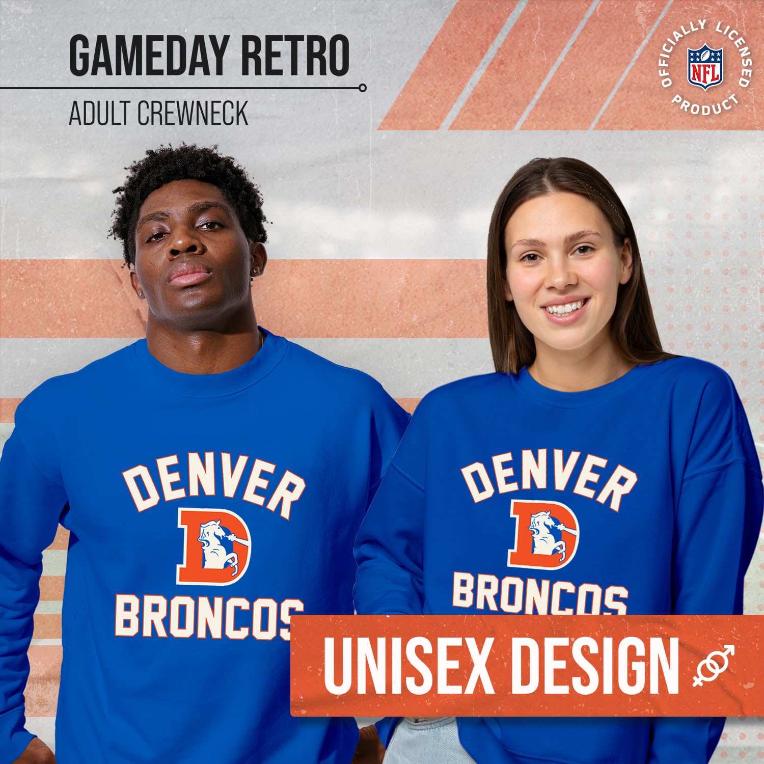 Team Fan Apparel NFL Adult Unisex Retro Gameday Ultra Soft Fleece Crewneck Sweatshirt, Officially Licensed Football Pullover (Denver Broncos - Royal, X-Large)