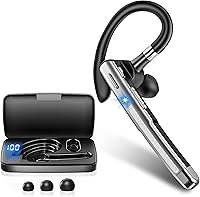 Bluetooth 6.1 Earpiece with CVC8.0 Noise Canceling Mic, 100Hrs Talk Time, Wireless Single Ear Headset for Truckers, Office, Driving - Crystal Black