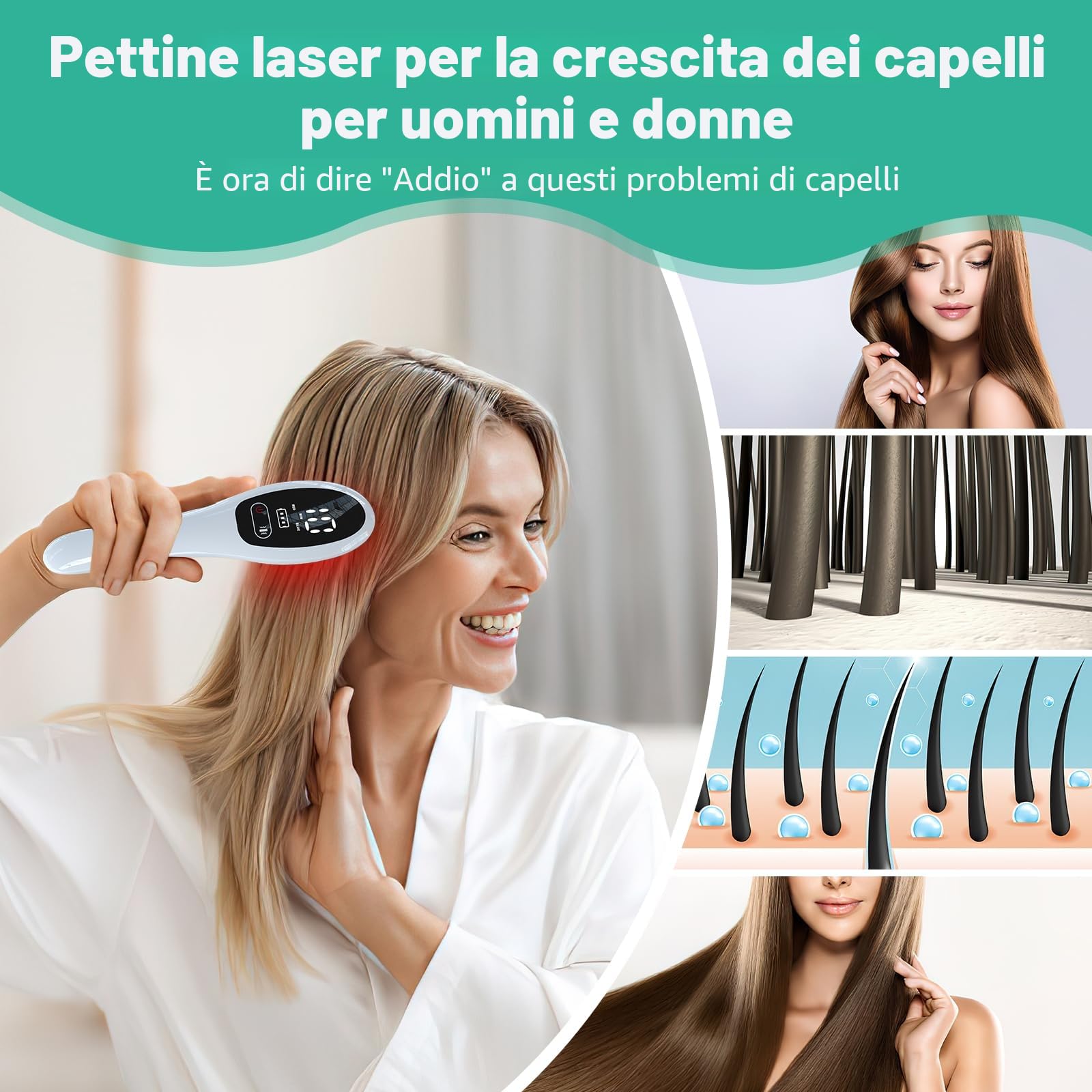Pettine laser per la crescita dei capelli con luce rossa e blu per la perdita dei capelli, cura dei capelli e attivazione dei follicoli, pettine anti-caduta dei capelli per uomini e donne